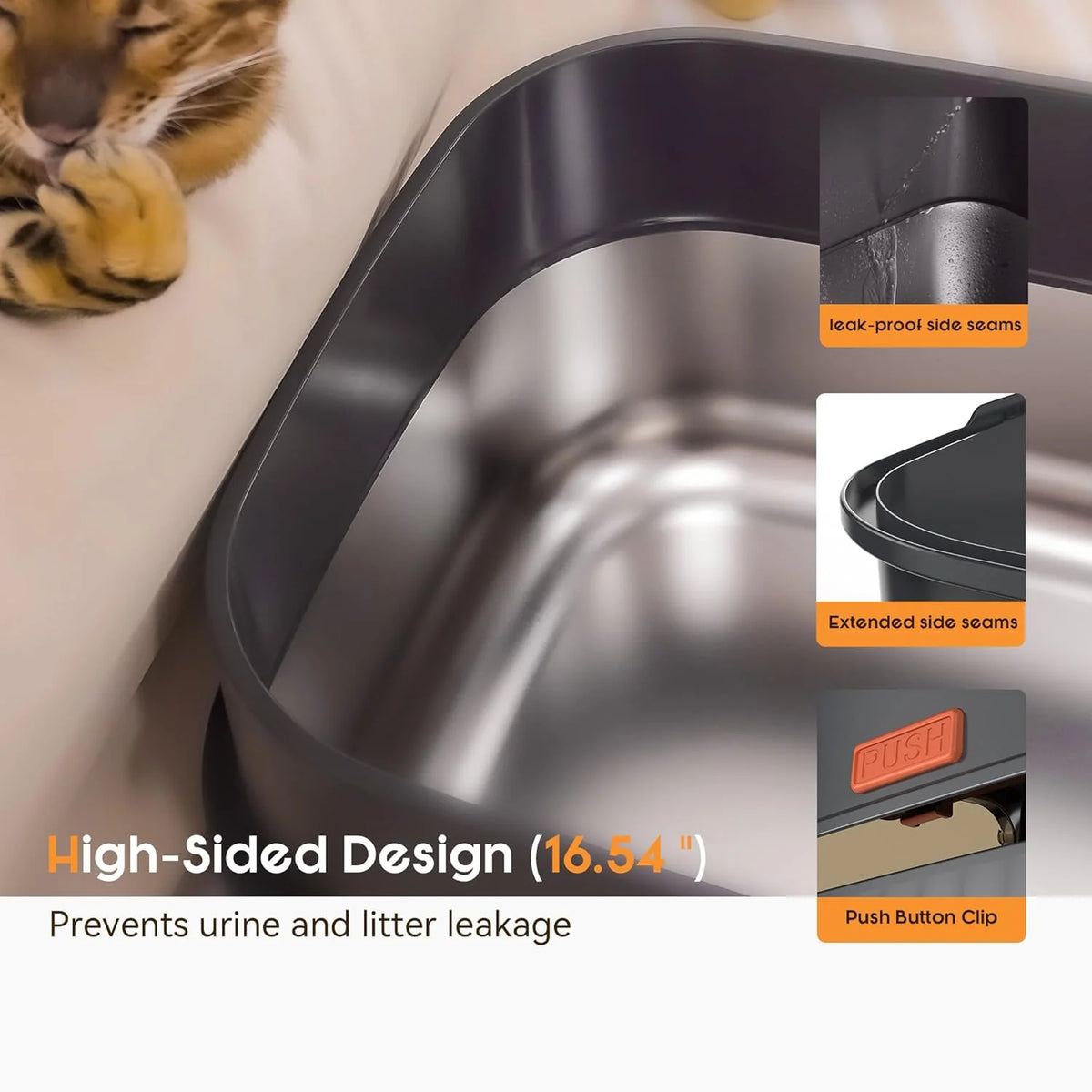 Stainless Steel Enclosed Cat Litter Box, 3-In-1, X-Large, Gray