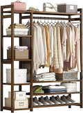 Rotating Bamboo Coat Rack With Storage Shelves And Compartments