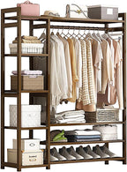 Rotating Bamboo Coat Rack With Storage Shelves And Compartments
