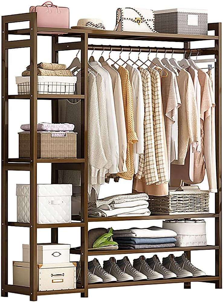 Rotating Bamboo Coat Rack With Storage Shelves And Compartments