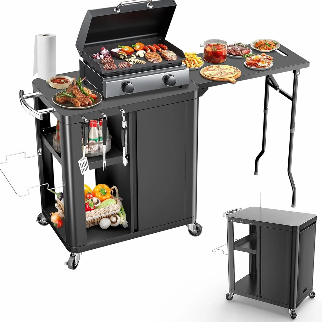 Outdoor Grill Table Cart 57x24x35 Carbon Steel Black