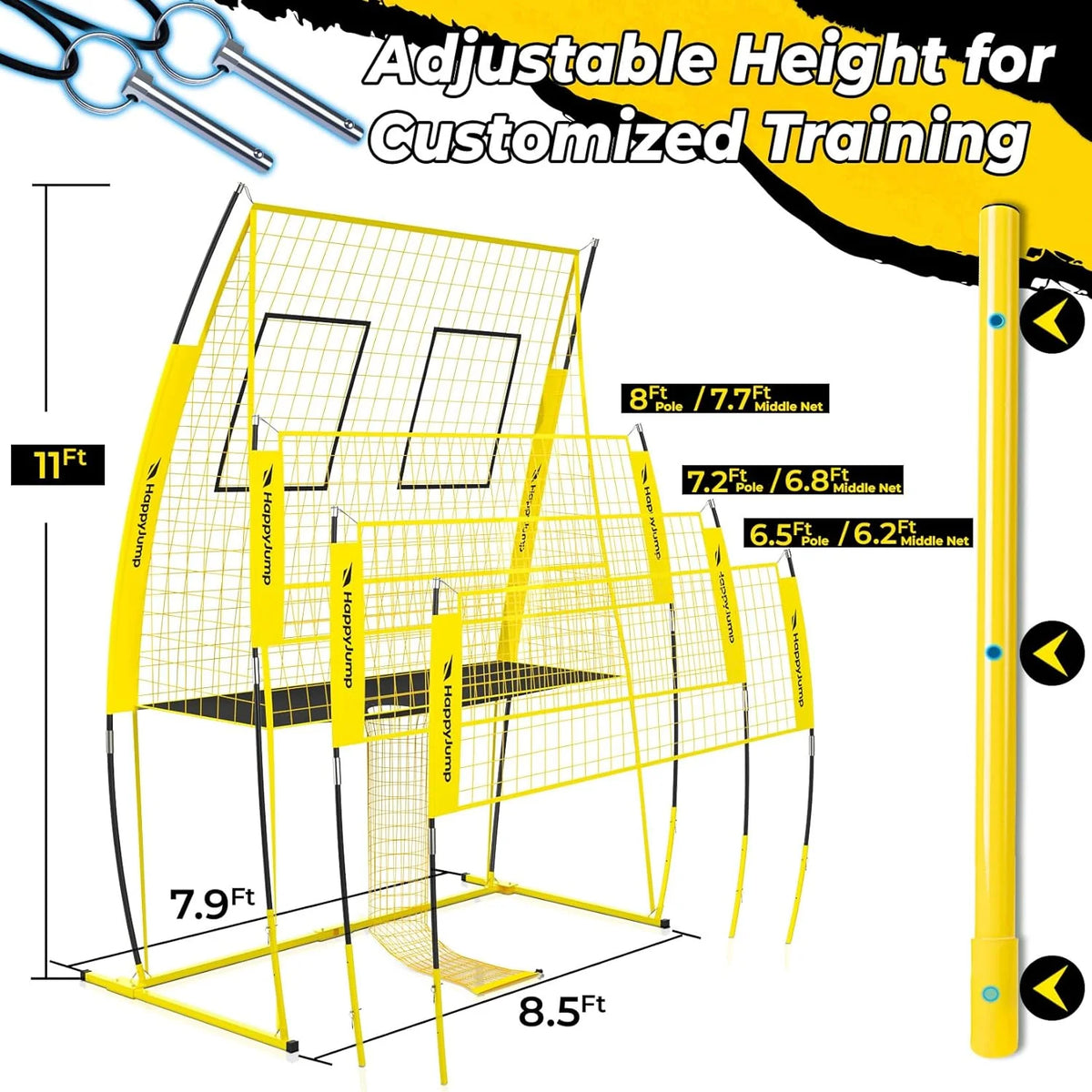 Adjustable Volleyball Training Net System 8x11 Feet With Volleyball