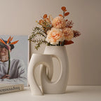 Ceramic Interlocking Tube Decorative Vase, Matte - 21 cm