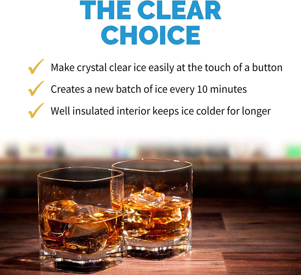 Clear Ice Cube Maker Machine 40 lbs. of Ice in 24 Hours - Portable Stainless Steel