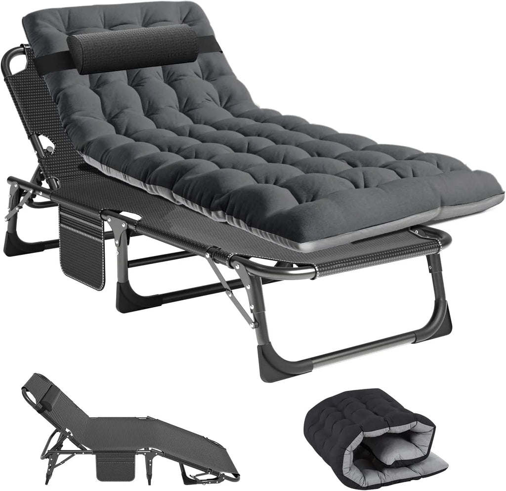 Slsy 5-Position Adjustable Folding Lounge Chair And Cot - 75.2" x 25.6" x 11.8"