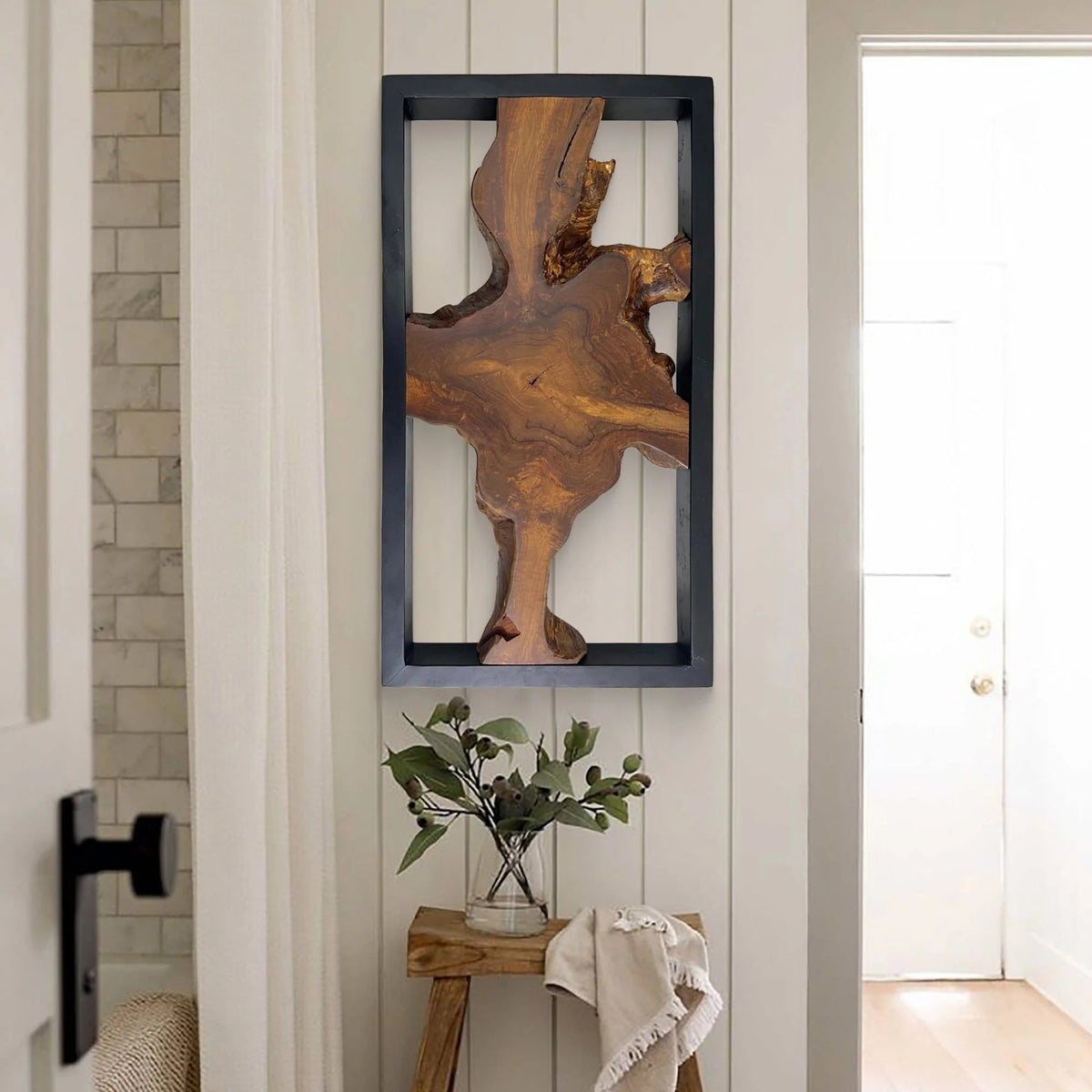 Live Edge Teak Wood Wall Sculpture - 31.4 x 16.9 x 2.36 in or 27.5 x 27.5 x 2.36 in