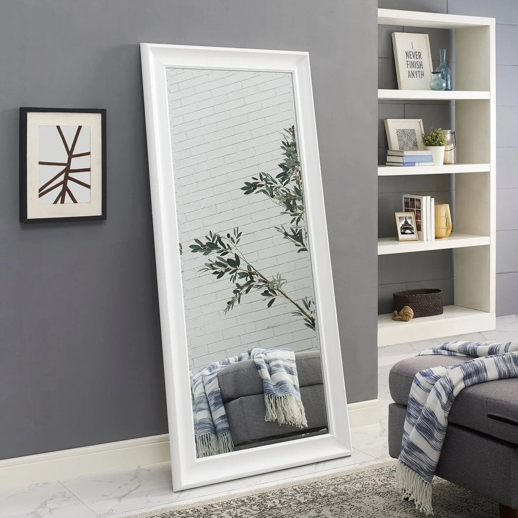 Full Length Oversized Rectangle Wall Mirror With Smooth Faux Wood Frame