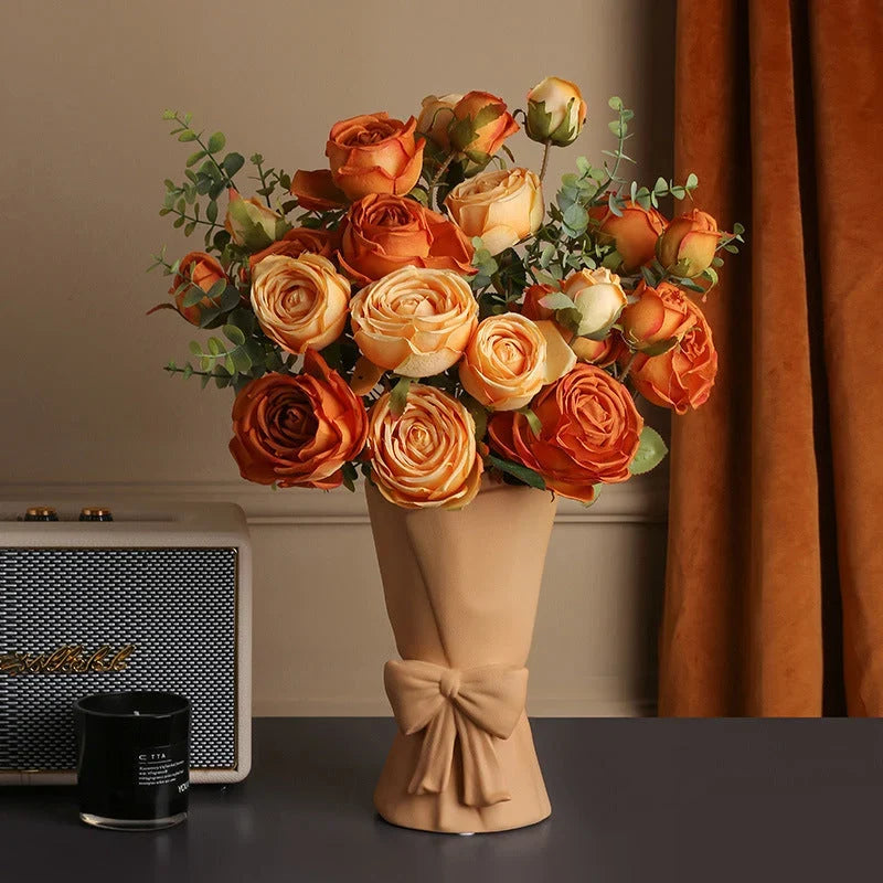 Modern Matte Ceramic Decorative Vase With Bow Design