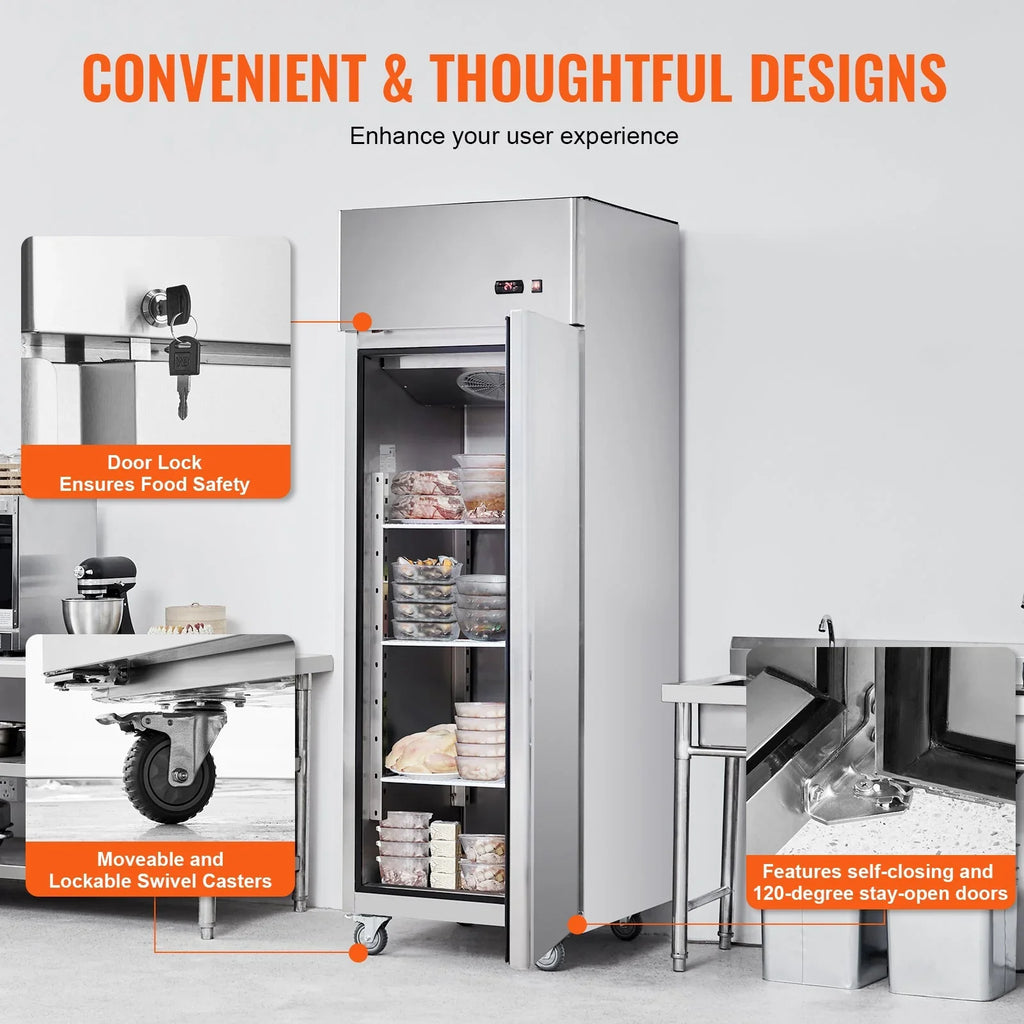 SKYSHALO Commercial Reach-In Upright Freezer, 19.32 Cu.ft, 1 Door, 4 Shelves
