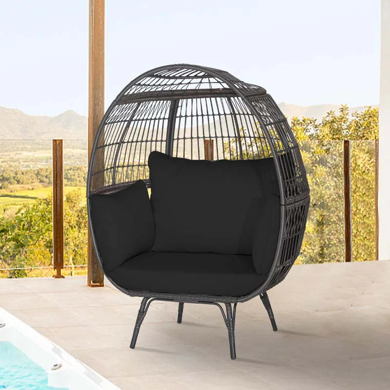 Oversized Wicker Egg Chair With 4 Cushions, 43 x 32.5 x 57 in