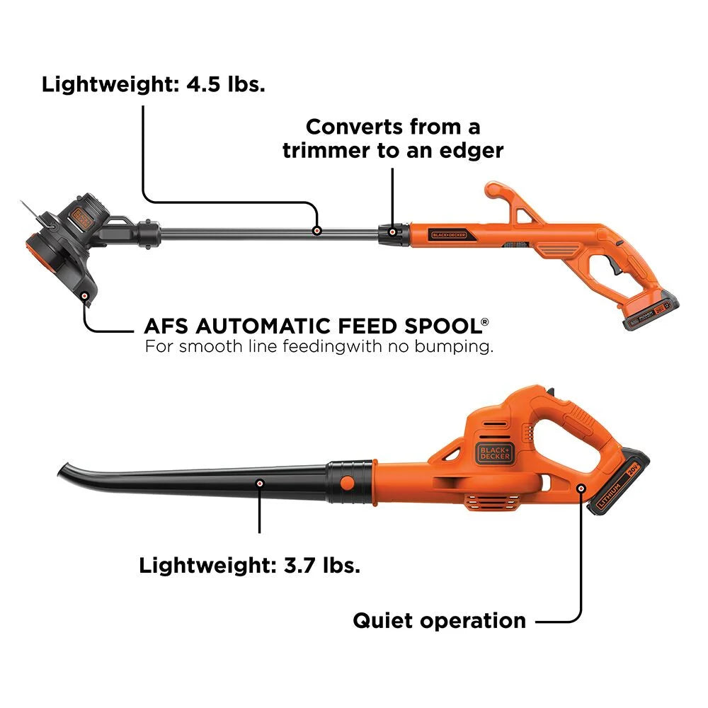 BLACK+DECKER 20V MAX Lithium 10 In. String Trimmer/Edger And Hard Surface Sweeper Combo Kit - LCC221