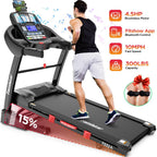 Famistar Folding Treadmill With 15 Levels Auto Incline, 300LB Capacity And 10MPH Speed