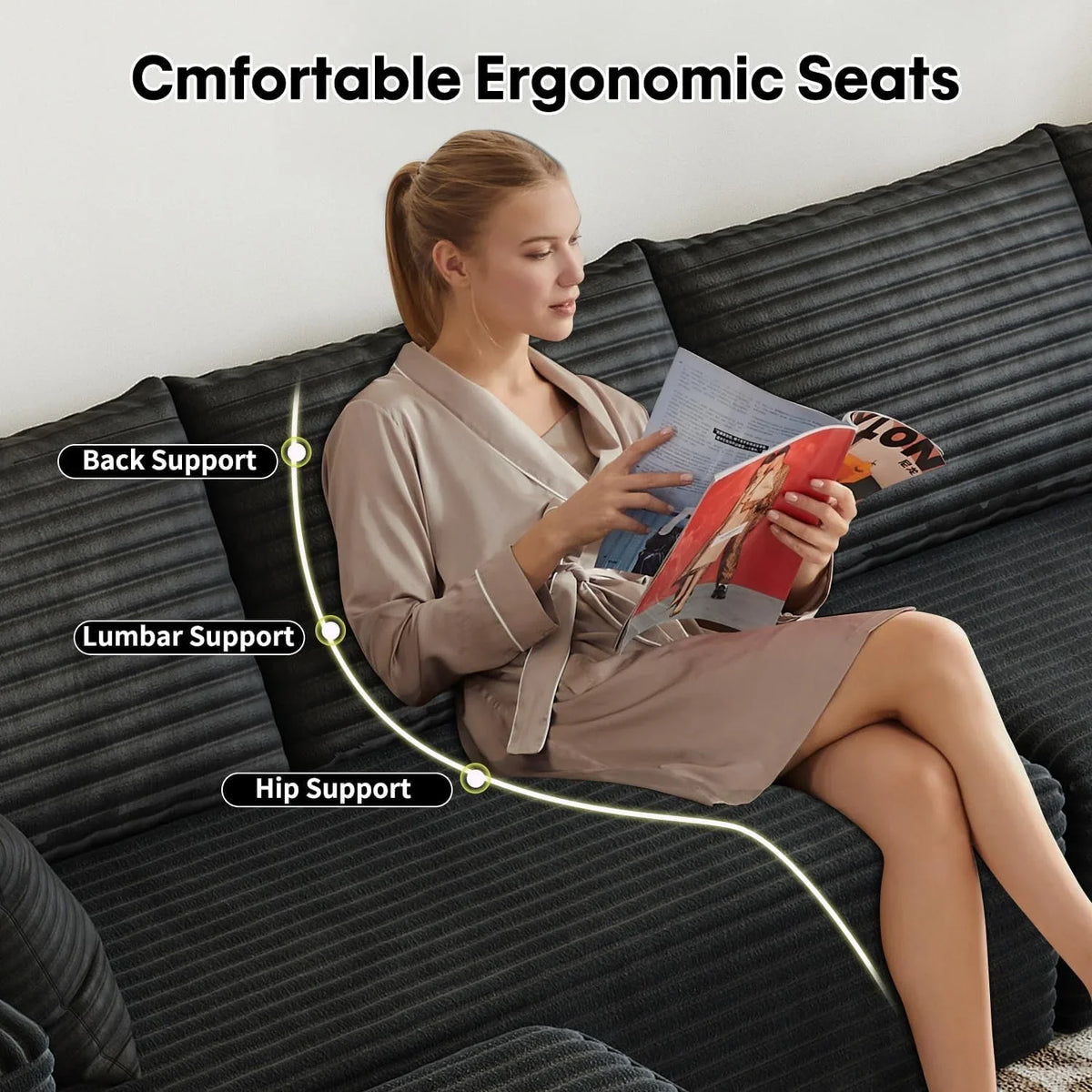 Settab Modular Sectional Sofa, 2 Seater Left-Facing Chaise, Black, 68.9 inch D x 107.5 inch W x 36.3 inch H