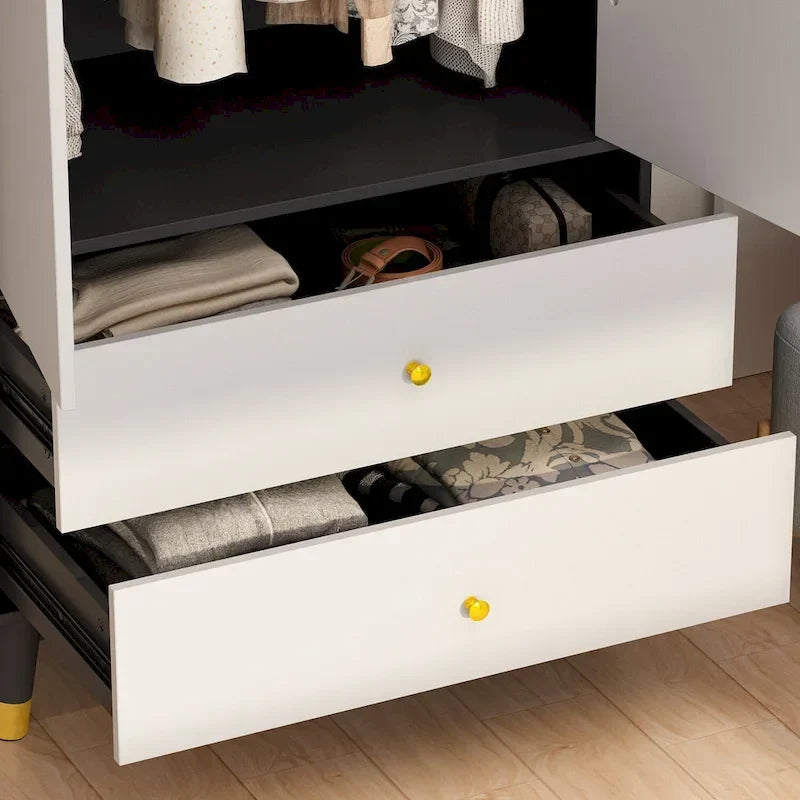 2-Door Wardrobe Closet Armoire With 2 Drawers And Clothes Rail - 70.9H x 31.5W x 19.1D