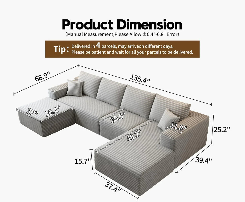 Settab Modular Sectional Sofa, 2 Seater Left-Facing Chaise, Black, 68.9 inch D x 107.5 inch W x 36.3 inch H