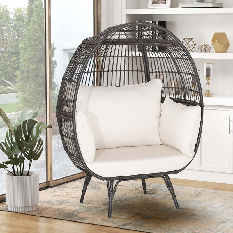 Oversized Wicker Egg Chair With 4 Cushions, 43 x 32.5 x 57 in