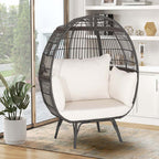 Oversized Wicker Egg Chair With 4 Cushions, 43 x 32.5 x 57 in