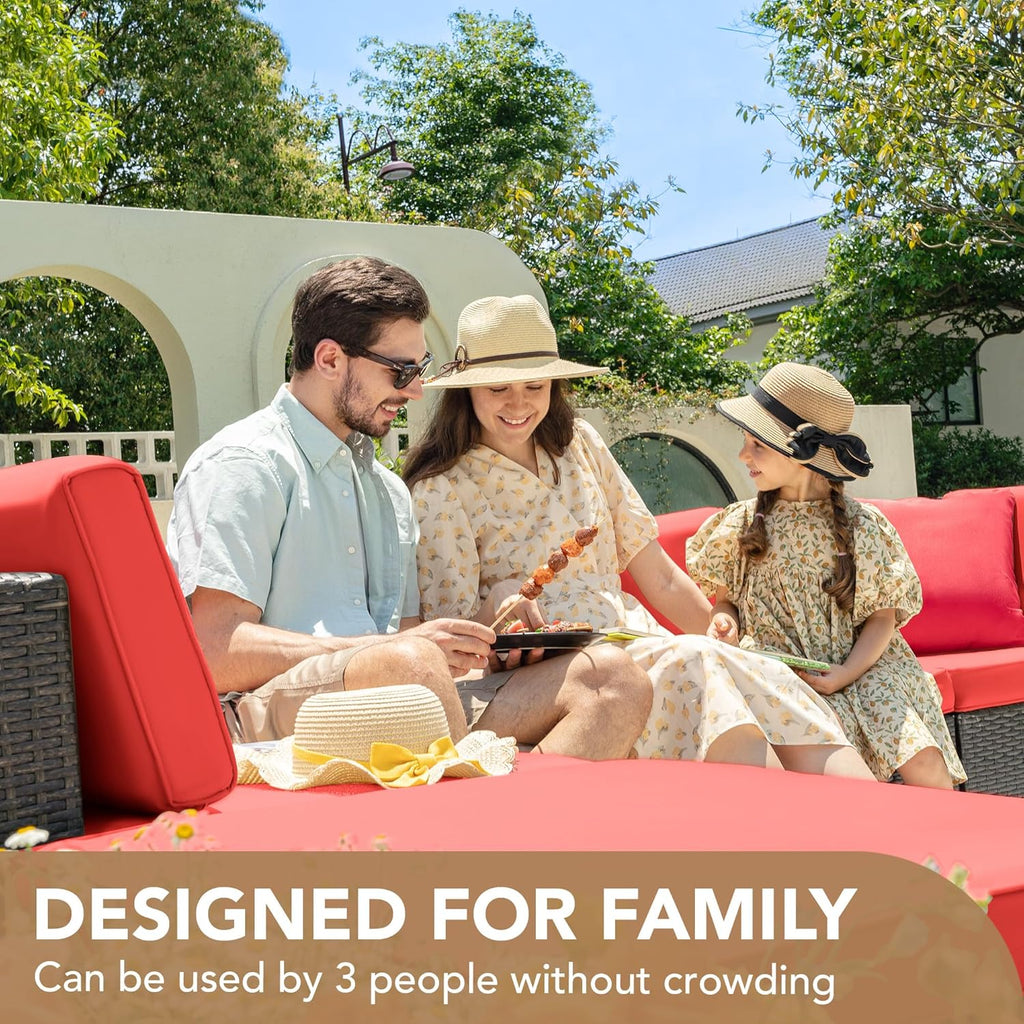 Devoko 5-Piece Outdoor Sectional Patio Sofa Set With Cushions And Glass Table - Beige