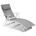 7 Position Folding Outdoor Chaise Lounge Chair With Cushion And Pillow