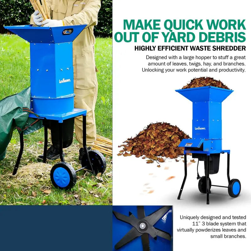 Landworks Electric Leaf Mulcher & Shredder, 120V, 11-Inch Blade, 0.5-Inch Cutting Capacity