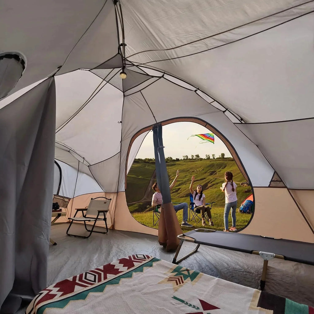 unp 10-Person Camping Tent, 18ft x 9ft x 78in, 2 Rooms, 5 Mesh Windows