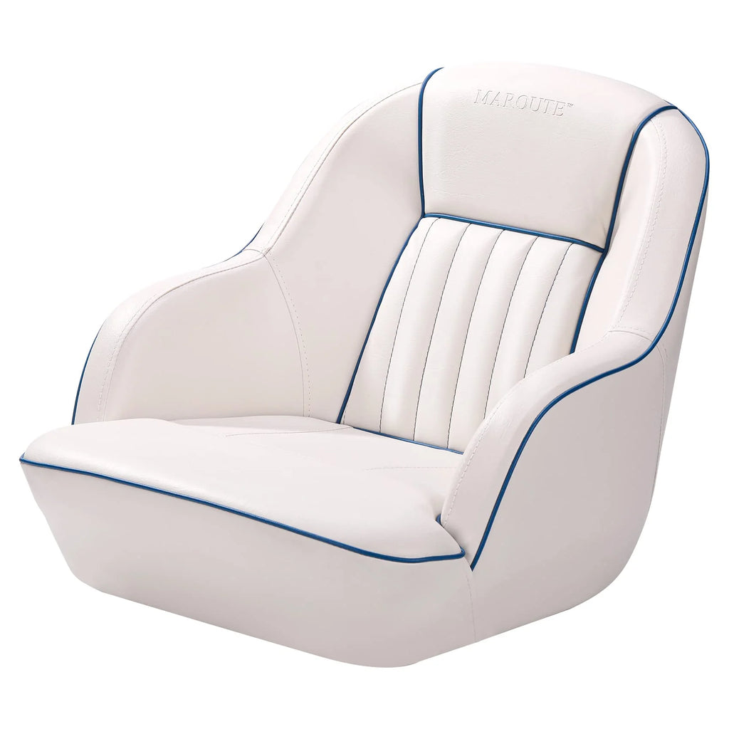 Pontoon Boat Captain's Bucket Seat, White & Blue, 19.5 in H x 22 in W x 21.5 in D - Boat Cabin Seating