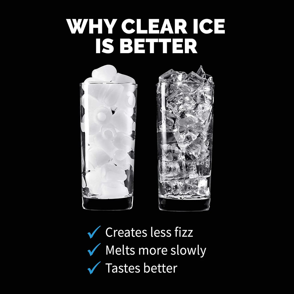 Clear Ice Cube Maker Machine 40 lbs. of Ice in 24 Hours - Portable Stainless Steel