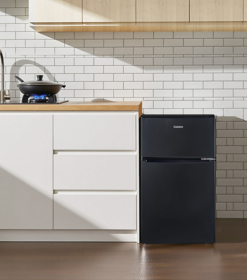 Galanz Two Door Mini Fridge, 3.1 Cu Ft, Black
