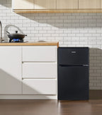 Galanz Two Door Mini Fridge, 3.1 Cu Ft, Black