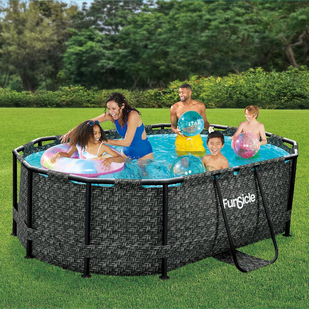 Funsicle Oasis Designer Oval Above-Ground Pool Set, 167 x 98 x 39.5 Inches - Dark Herringbone Gray