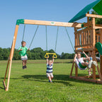 Backyard Discovery Mount Mckinley Cedar Wood Swing Set With Wave Slide, Play Deck And Sandbox Area