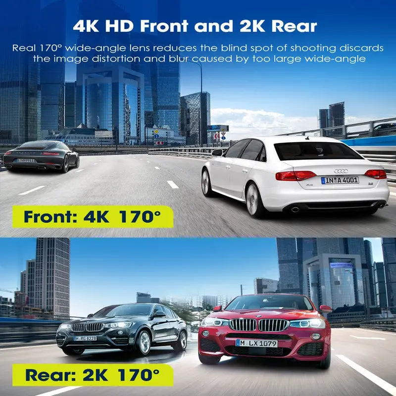 TOGUARD Front And Rear Dash Cam 4K+2K, 3.16-Inch Touch Screen, 64GB Memory Card - DC15