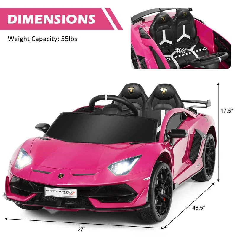 Licensed Lamborghini SVJ Kids Ride-On Car, 12V Battery Powered - Red, White, Black, Green Or Pink