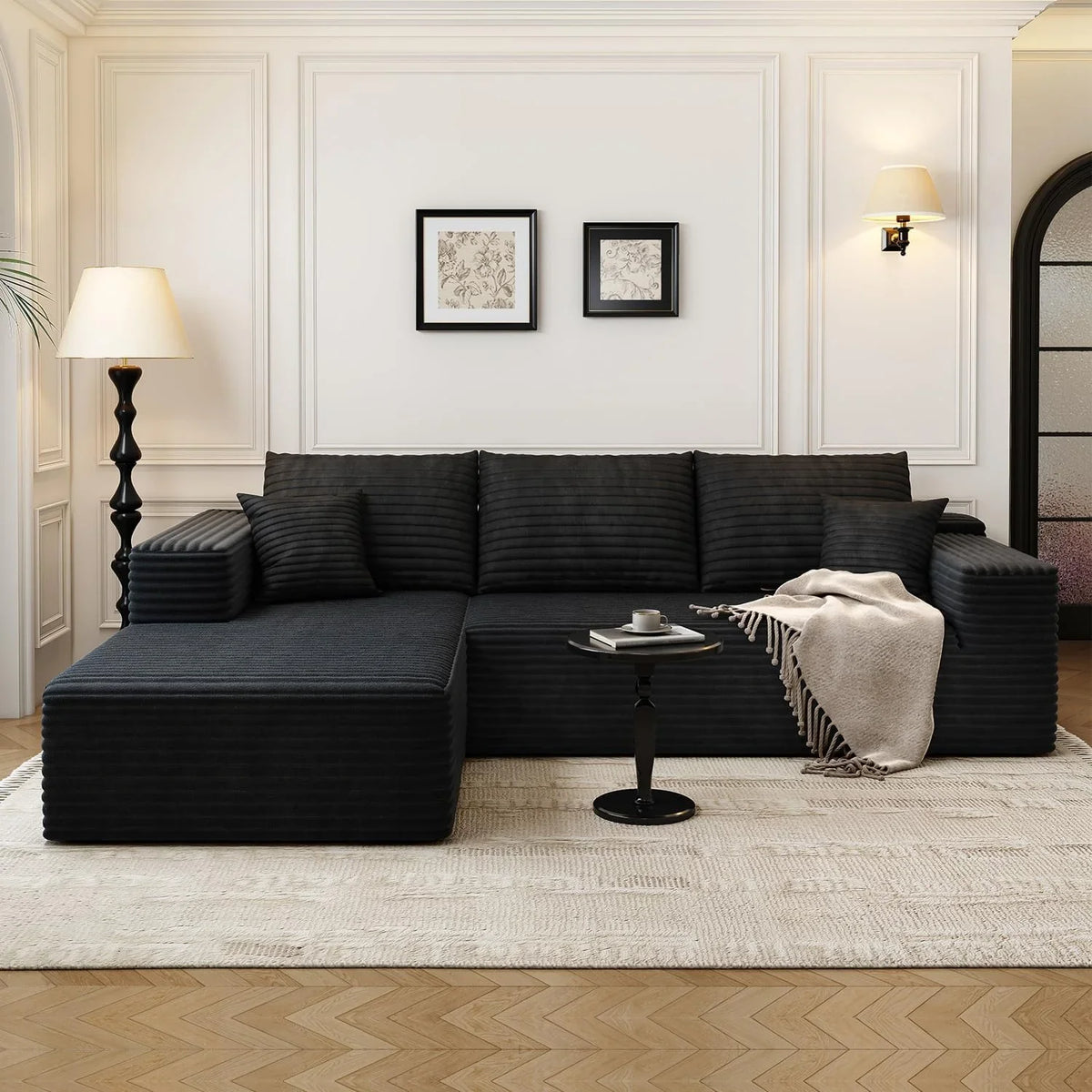 Settab Modular Sectional Sofa, 2 Seater Left-Facing Chaise, Black, 68.9 inch D x 107.5 inch W x 36.3 inch H