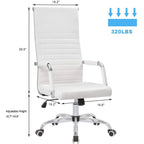 Ribbed High Back PU Leather Office Chair, 3.15-Inch Pad, 19.7 x 19.1 Inch Seat, 18.1 x 29.6 Inch Back, 16.7-19.9 Inch Height, 320 Lb