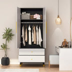 2-Door Wardrobe Closet Armoire With 2 Drawers And Clothes Rail - 70.9H x 31.5W x 19.1D