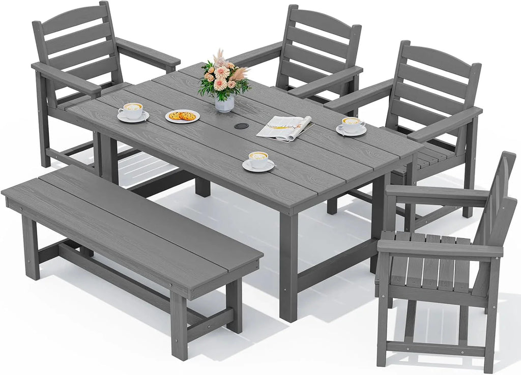 SERWALL 7-Piece HDPE Patio Dining Set, Aruba, 66.9in D x 32.2in W x 29.1in H