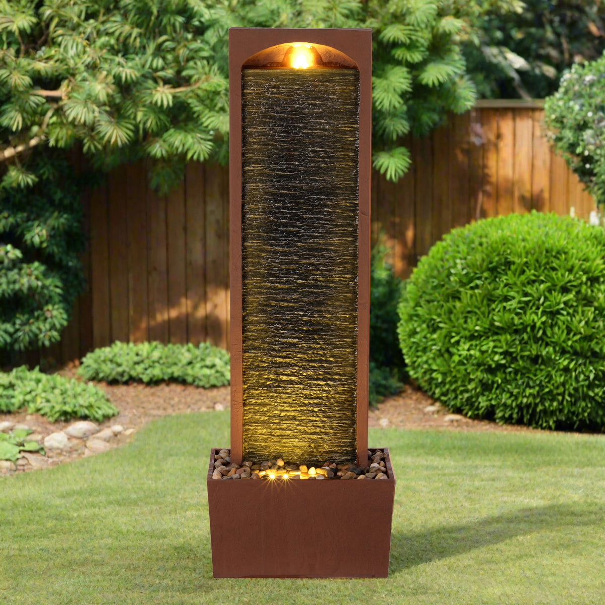 Teamson Home Faux Slate Outdoor LED Waterfall Fountain, 38.5 in, Red Rock