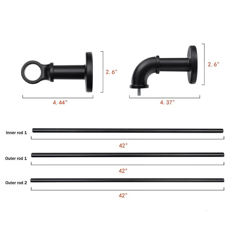 1 Inch Industrial Wrap-Around Curtain Rods, Matte Black, 28-48 in, 48-86 in, 86-120 in