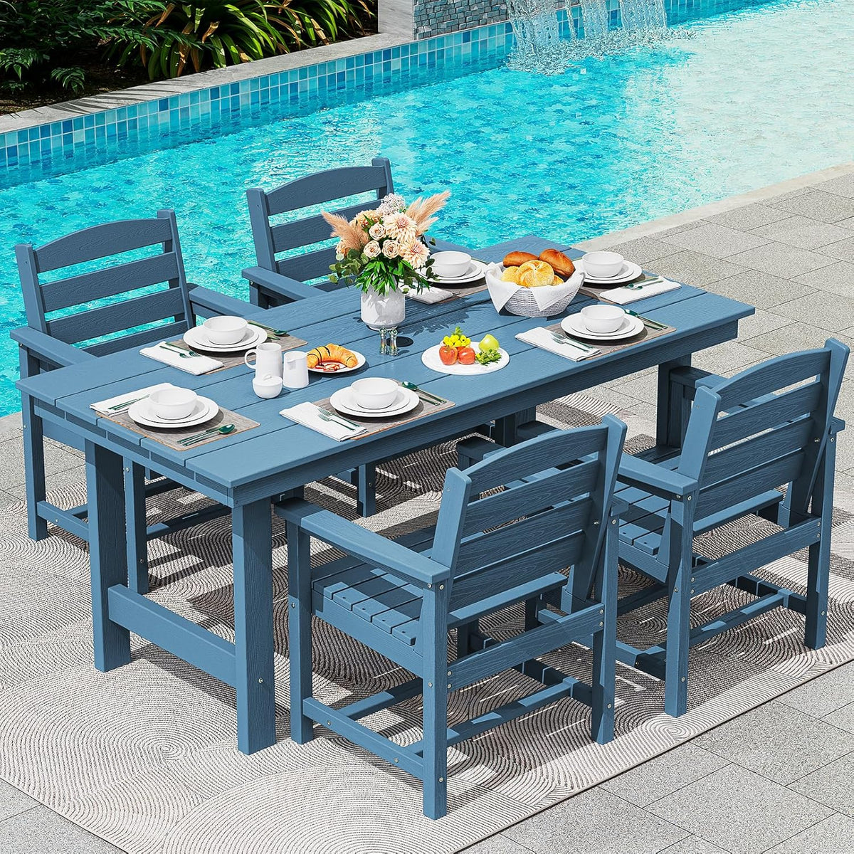 SERWALL 7-Piece HDPE Patio Dining Set, Aruba, 66.9in D x 32.2in W x 29.1in H