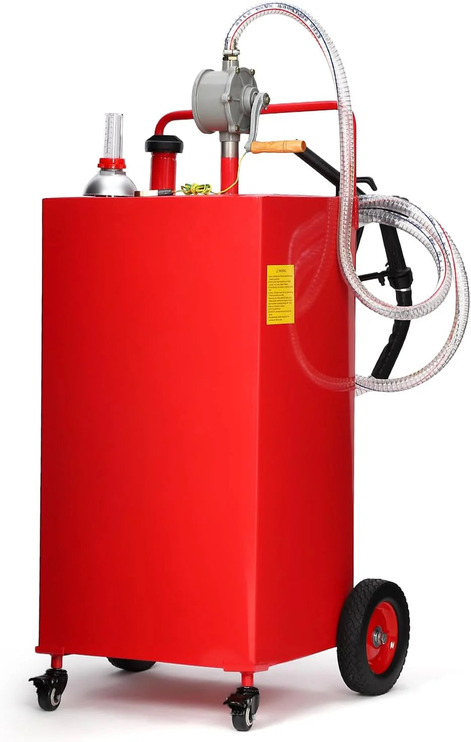 30 Gallon Stainless Steel Fuel Caddy With Manual Transfer Pump, 4-Wheel Design, Red