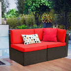 Devoko 5-Piece Outdoor Sectional Patio Sofa Set With Cushions And Glass Table - Beige