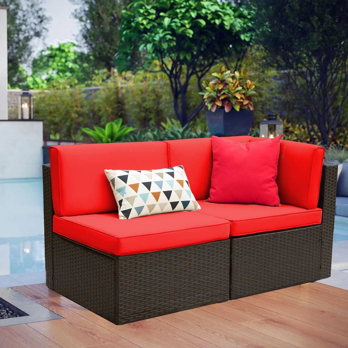 Devoko 5-Piece Outdoor Sectional Patio Sofa Set With Cushions And Glass Table - Beige