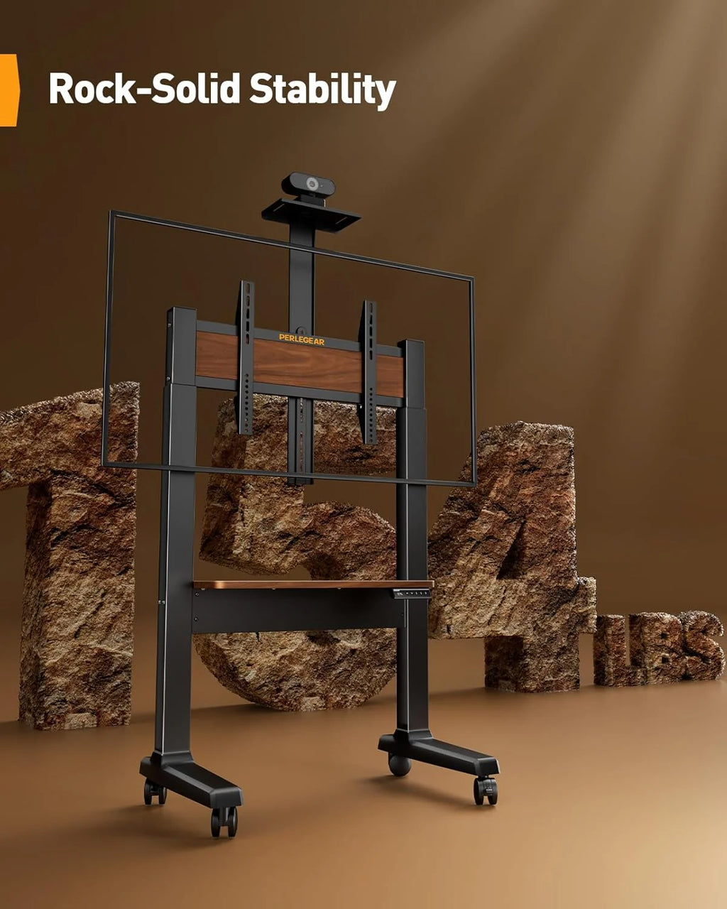 Perlegear Motorized Mobile TV Stand For 37-86 Inch TVs Up To 154 lbs, VESA 200x200-600x400mm - PGTVMC26B