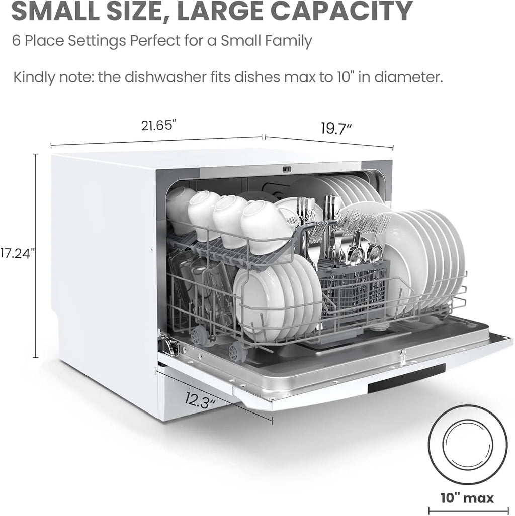 COMFEE' Countertop Dishwasher, 6 Place Settings, 8 Programs, Whole Black - CDC22P1BBB
