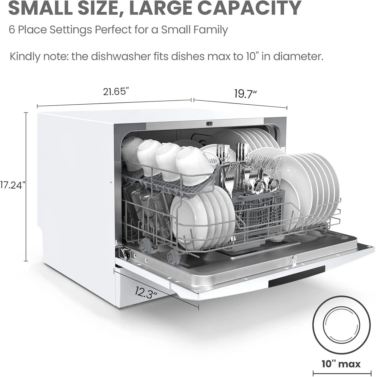 COMFEE' Countertop Dishwasher, 6 Place Settings, 8 Programs, Whole Black - CDC22P1BBB