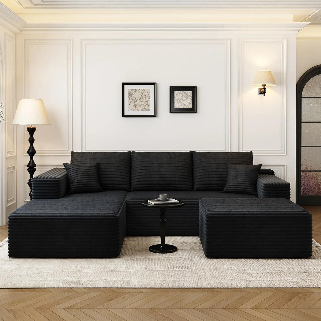 Settab Modular Sectional Sofa, 2 Seater Left-Facing Chaise, Black, 68.9 inch D x 107.5 inch W x 36.3 inch H