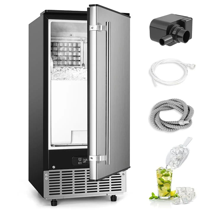 Commercial Under Counter Ice Maker, 80lbs/Day, 24lbs Ice Storage, Built-In Drain Pump