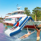 WUHUWOO Inflatable Pontoon Boat Water Slide, Blue - Electric Air Pump And Storage Bag