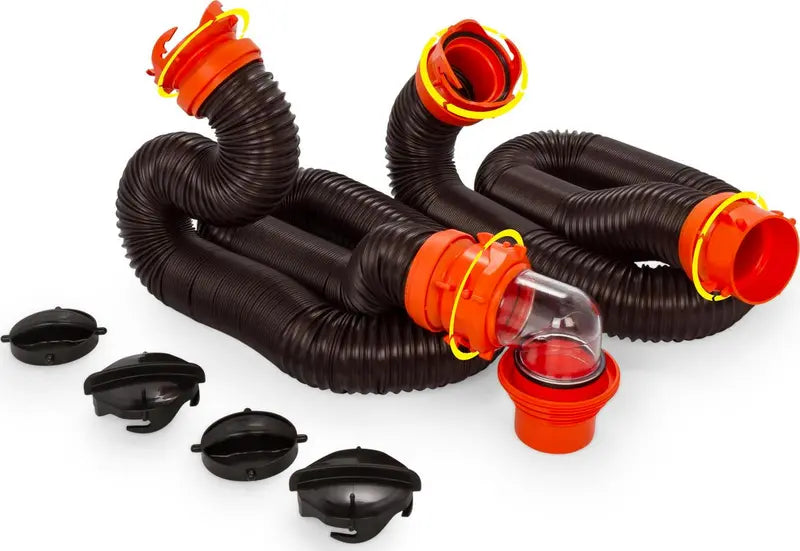 Camco RhinoFLEX 20-Foot Sewer Hose Kit With Swivel Fittings And 4-In-1 Adapter - 39744